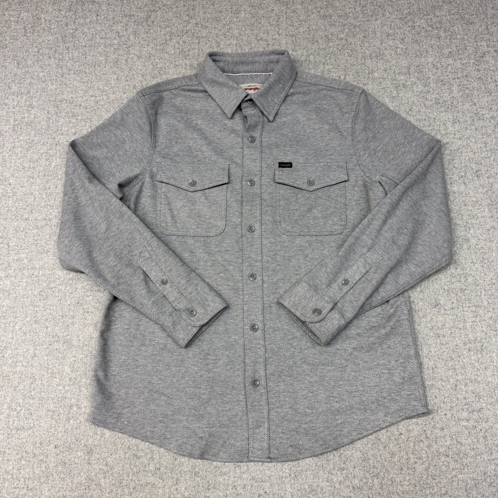 Wrangler | Button Down Shirt | Large | Gray | Dual Pocket Long Sleeve Workwear